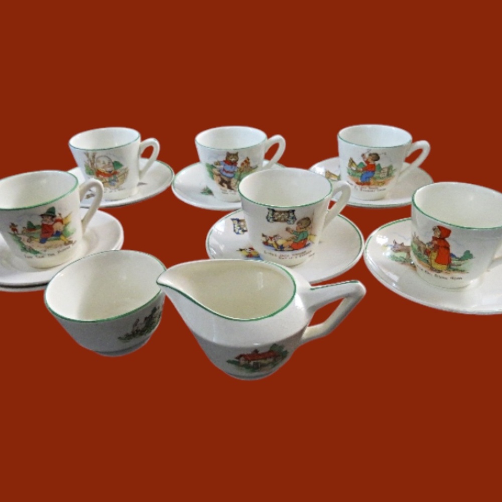Vintage English made Nursery Rhyme Tea set 15 Pieces